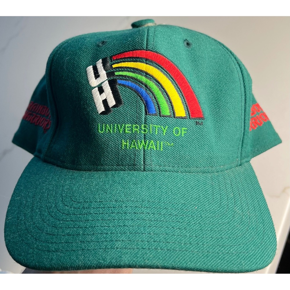 Vintage University of Hawaii Rainbow Warriors Snapback Hat Green Go Bows NCAA